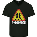 Smombie Antisocial Phone Addict Smartphone Mens V-Neck Cotton T-Shirt Black