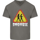 Smombie Antisocial Phone Addict Smartphone Mens V-Neck Cotton T-Shirt Charcoal