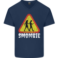 Smombie Antisocial Phone Addict Smartphone Mens V-Neck Cotton T-Shirt Navy Blue
