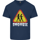 Smombie Antisocial Phone Addict Smartphone Mens V-Neck Cotton T-Shirt Navy Blue