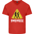 Smombie Antisocial Phone Addict Smartphone Mens V-Neck Cotton T-Shirt Red