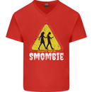 Smombie Antisocial Phone Addict Smartphone Mens V-Neck Cotton T-Shirt Red