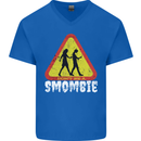 Smombie Antisocial Phone Addict Smartphone Mens V-Neck Cotton T-Shirt Royal Blue