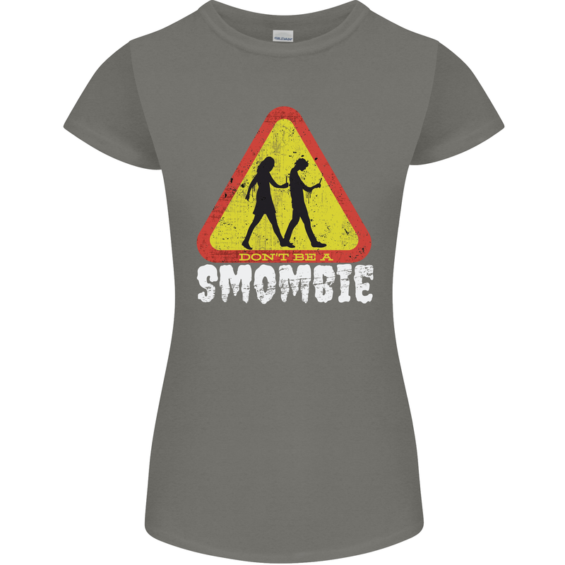 Smombie Antisocial Phone Addict Smartphone Womens Petite Cut T-Shirt Charcoal