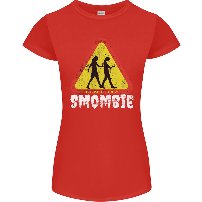 Smombie Antisocial Phone Addict Smartphone Womens Petite Cut T-Shirt Red