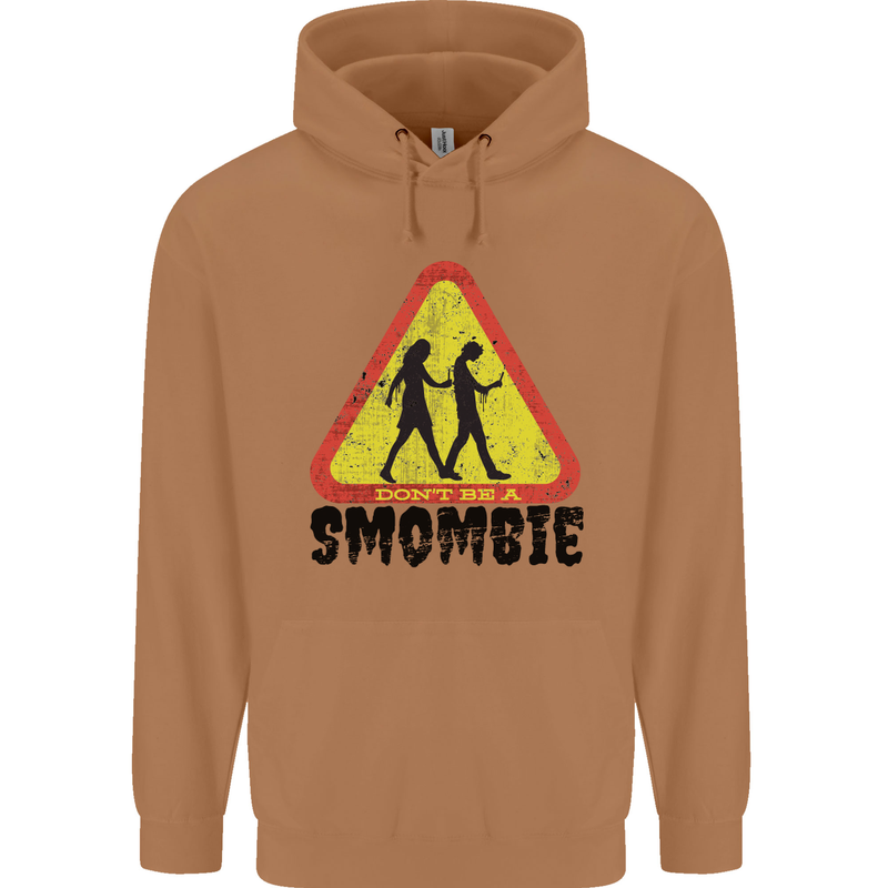 Smombie Antisocial Phone Smartphone Addict Mens 80% Cotton Hoodie Caramel Latte