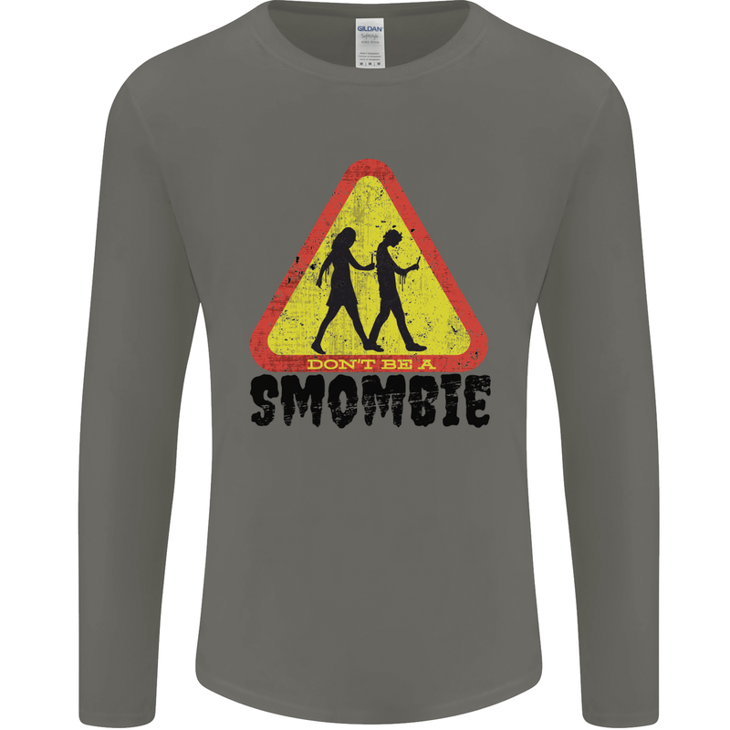 Smombie Antisocial Phone Smartphone Addict Mens Long Sleeve T-Shirt Charcoal