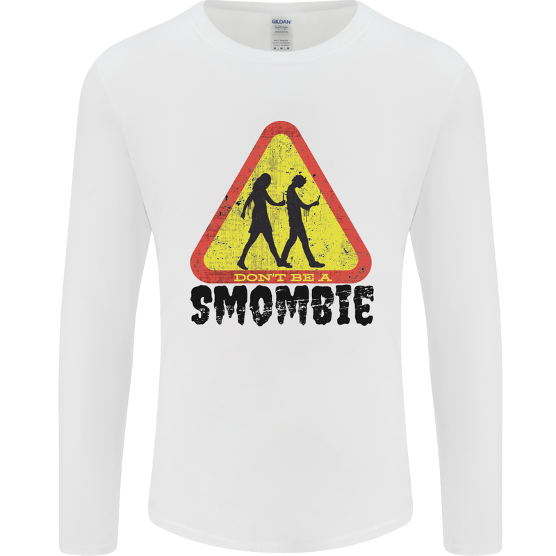Smombie Antisocial Phone Smartphone Addict Mens Long Sleeve T-Shirt White