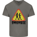 Smombie Antisocial Phone Smartphone Addict Mens V-Neck Cotton T-Shirt Charcoal
