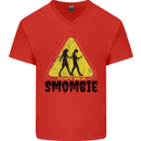 Smombie Antisocial Phone Smartphone Addict Mens V-Neck Cotton T-Shirt Red