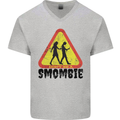 Smombie Antisocial Phone Smartphone Addict Mens V-Neck Cotton T-Shirt Sports Grey