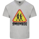 Smombie Antisocial Phone Smartphone Addict Mens V-Neck Cotton T-Shirt Sports Grey