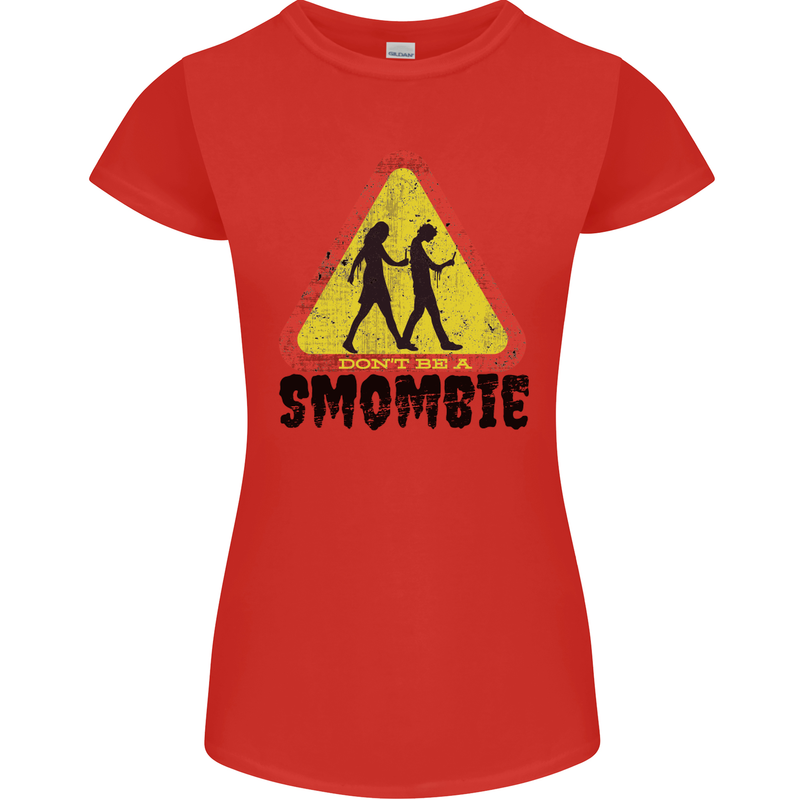 Smombie Antisocial Phone Smartphone Addict Womens Petite Cut T-Shirt Red