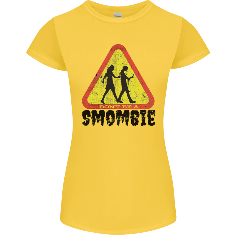 Smombie Antisocial Phone Smartphone Addict Womens Petite Cut T-Shirt Yellow