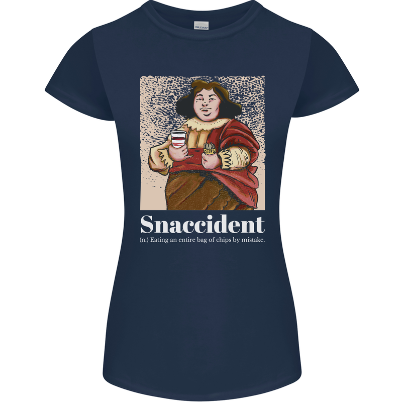 Snaccident Funny Diet  Junk FoodWeight Loss Womens Petite Cut T-Shirt Navy Blue