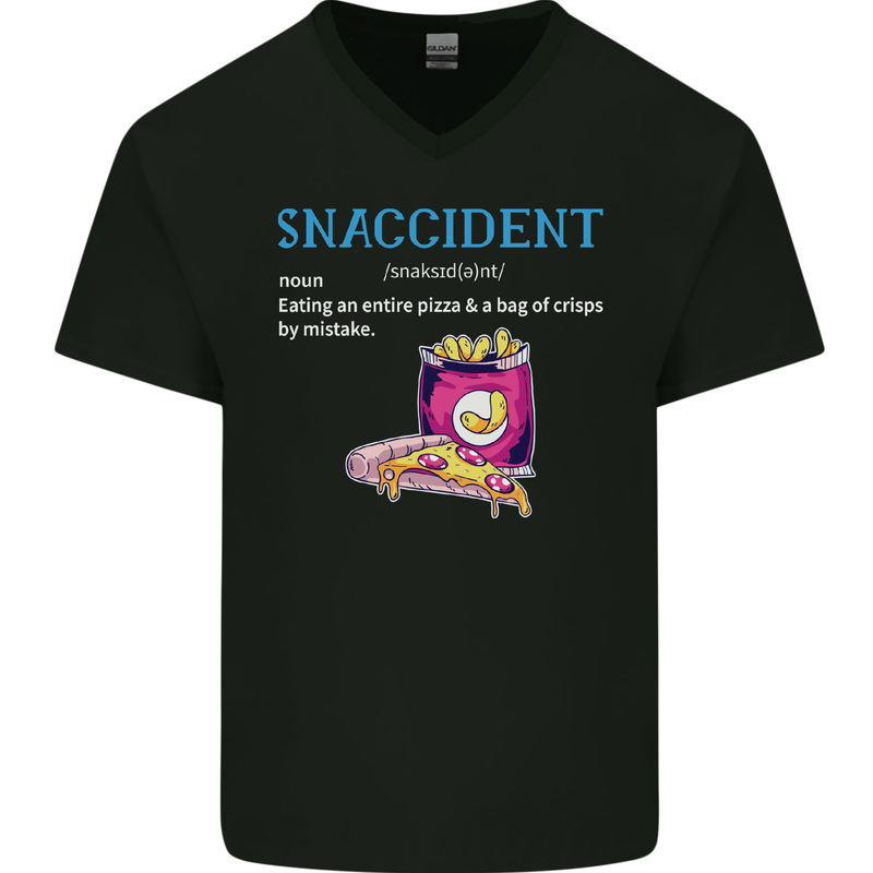 Snaccident Funny Food Pizza Diet Gym Fat Mens V-Neck Cotton T-Shirt Black