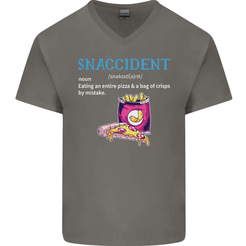 Snaccident Funny Food Pizza Diet Gym Fat Mens V-Neck Cotton T-Shirt Charcoal