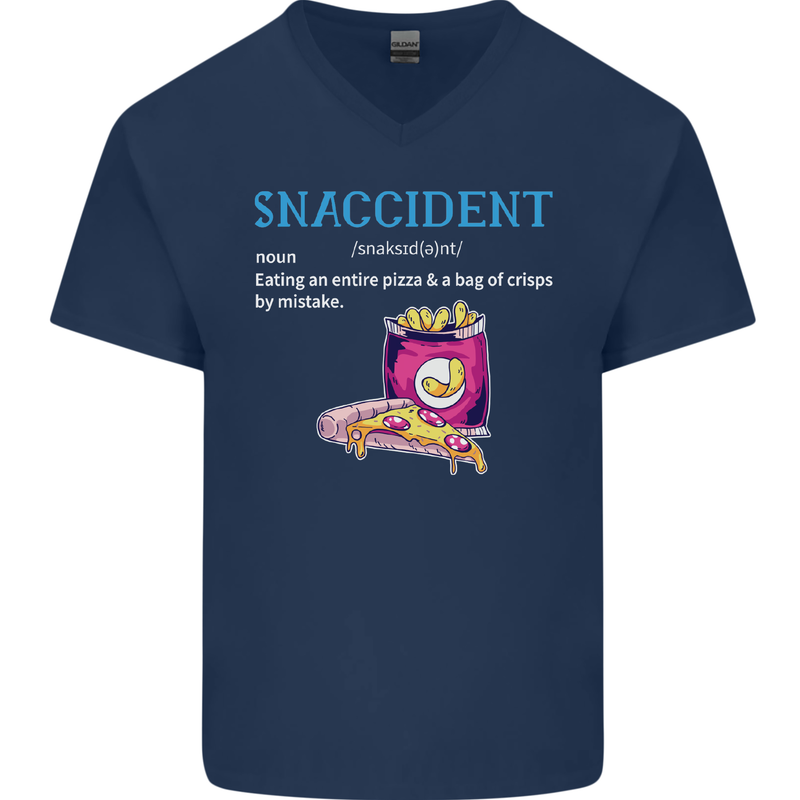 Snaccident Funny Food Pizza Diet Gym Fat Mens V-Neck Cotton T-Shirt Navy Blue