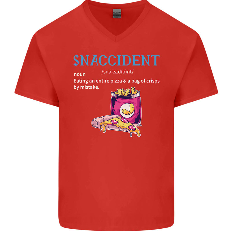 Snaccident Funny Food Pizza Diet Gym Fat Mens V-Neck Cotton T-Shirt Red