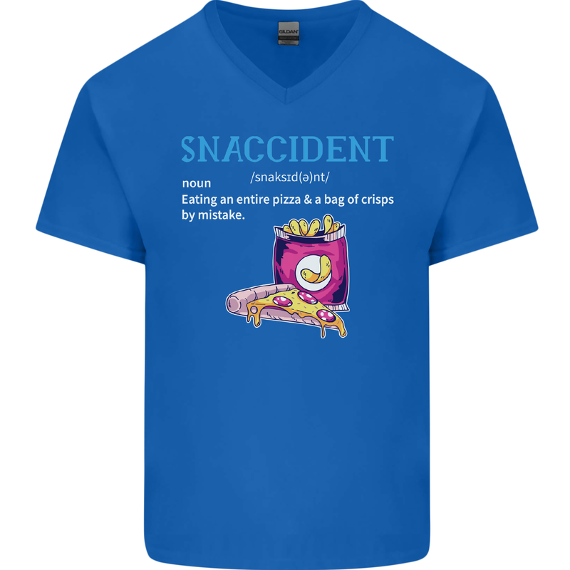 Snaccident Funny Food Pizza Diet Gym Fat Mens V-Neck Cotton T-Shirt Royal Blue