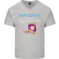 Snaccident Funny Food Pizza Diet Gym Fat Mens V-Neck Cotton T-Shirt Sports Grey