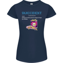 Snaccident Funny Food Pizza Diet Gym Fat Womens Petite Cut T-Shirt Navy Blue