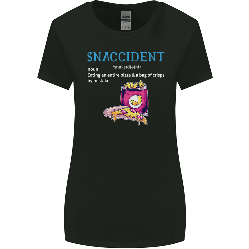 Snaccident Funny Food Pizza Diet Gym Fat Womens Wider Cut T-Shirt Black