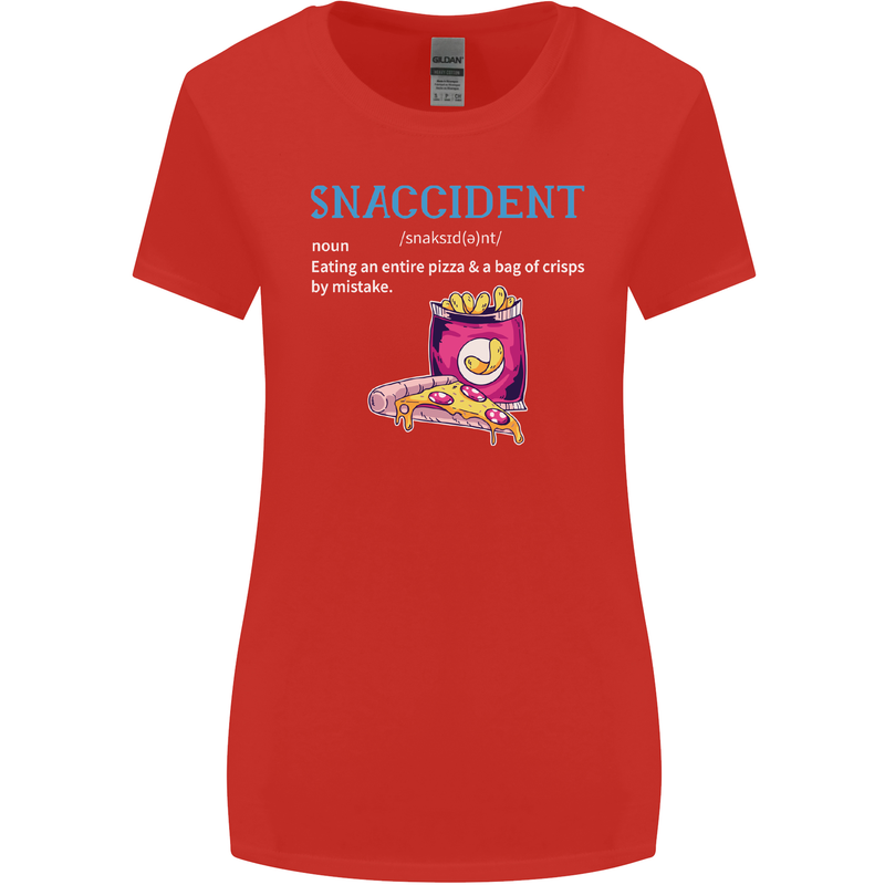 Snaccident Funny Food Pizza Diet Gym Fat Womens Wider Cut T-Shirt Red