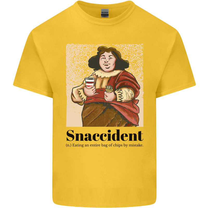 Snaccident Funny Junk Food Diet Weight Loss Mens Cotton T-Shirt Tee Top Yellow