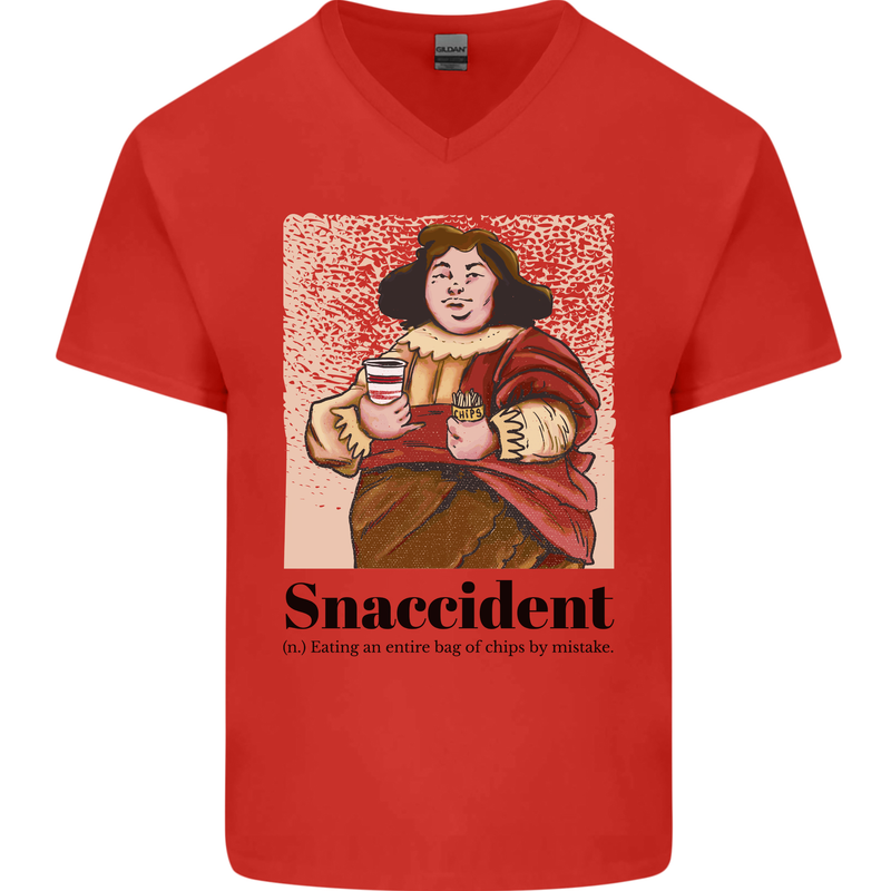 Snaccident Funny Junk Food Diet Weight Loss Mens V-Neck Cotton T-Shirt Red