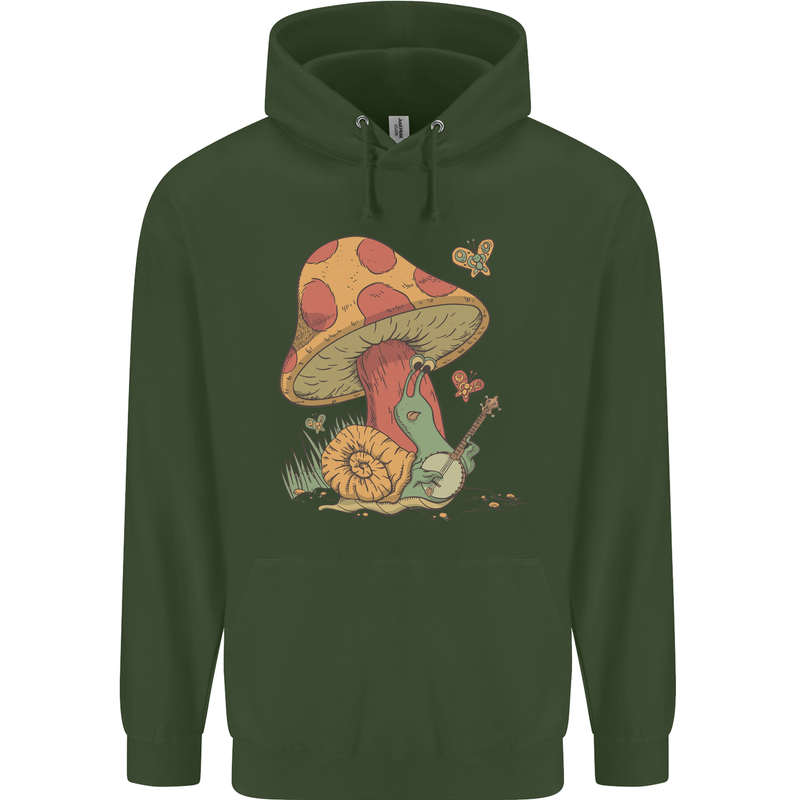 Snail Playing Guitar Rock Music Guitarist Childrens Kids Hoodie Forest Green