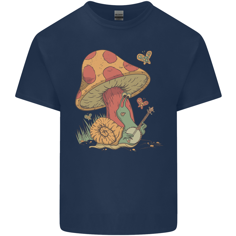 Snail Playing Guitar Rock Music Guitarist Mens Cotton T-Shirt Tee Top Navy Blue