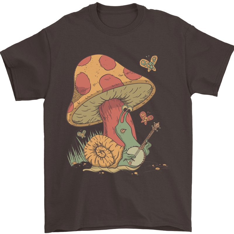 Snail Playing Guitar Rock Music Guitarist Mens T-Shirt Cotton Gildan Dark Chocolate