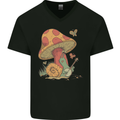 Snail Playing Guitar Rock Music Guitarist Mens V-Neck Cotton T-Shirt Black