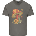 Snail Playing Guitar Rock Music Guitarist Mens V-Neck Cotton T-Shirt Charcoal