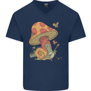 Snail Playing Guitar Rock Music Guitarist Mens V-Neck Cotton T-Shirt Navy Blue