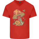 Snail Playing Guitar Rock Music Guitarist Mens V-Neck Cotton T-Shirt Red