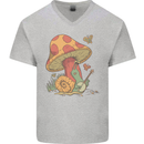 Snail Playing Guitar Rock Music Guitarist Mens V-Neck Cotton T-Shirt Sports Grey