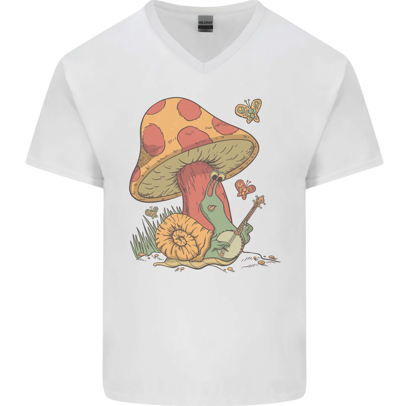 Snail Playing Guitar Rock Music Guitarist Mens V-Neck Cotton T-Shirt White
