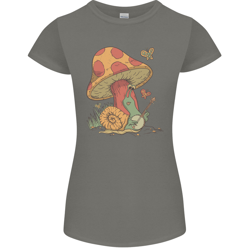 Snail Playing Guitar Rock Music Guitarist Womens Petite Cut T-Shirt Charcoal