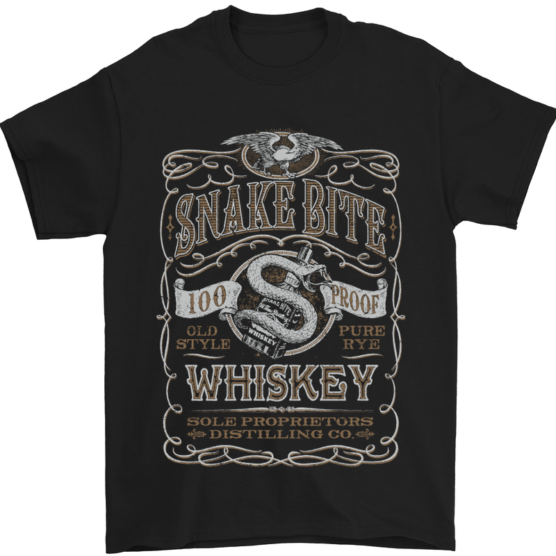 Snakebite Whiskey Whisky Biker Motorcycle Mens T-Shirt Cotton Gildan Black