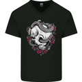 Snakes and Skull Biker Heavy Metal Gothic Mens V-Neck Cotton T-Shirt Black