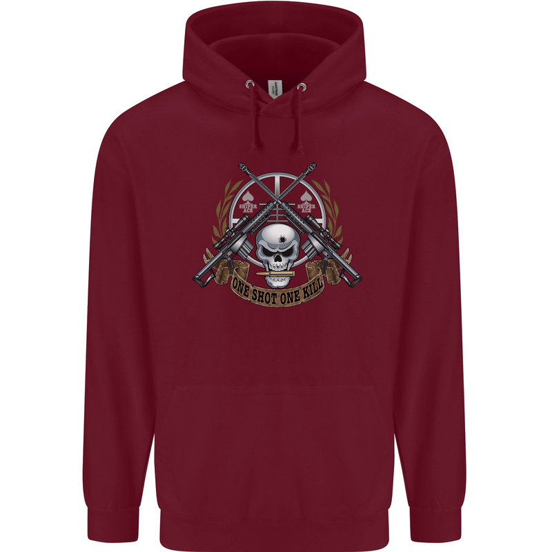 Sniper Ace One Shot Kill Para Marine Army Mens 80% Cotton Hoodie Maroon