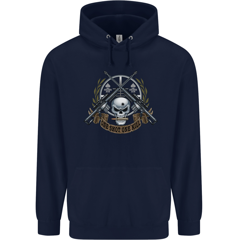 Sniper Ace One Shot Kill Para Marine Army Mens 80% Cotton Hoodie Navy Blue