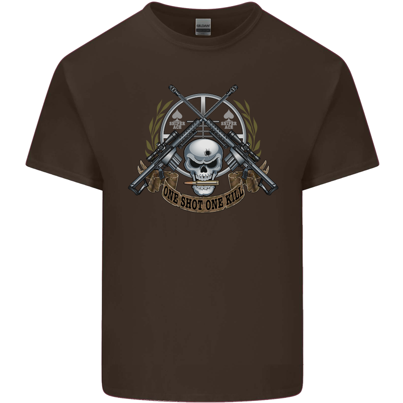 Sniper Ace One Shot Kill Para Marine Army Mens Cotton T-Shirt Tee Top Dark Chocolate