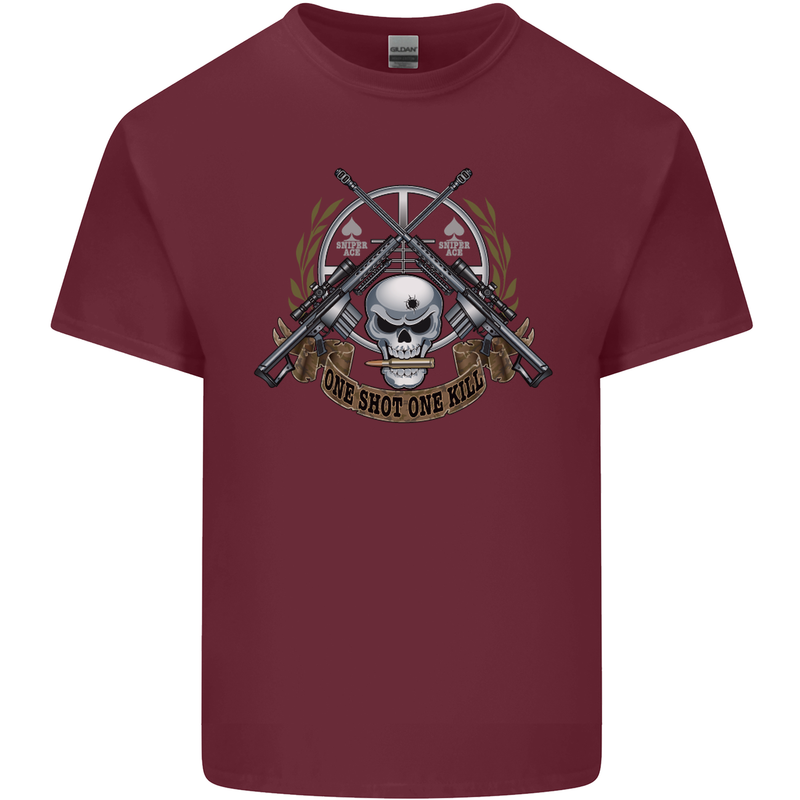 Sniper Ace One Shot Kill Para Marine Army Mens Cotton T-Shirt Tee Top Maroon