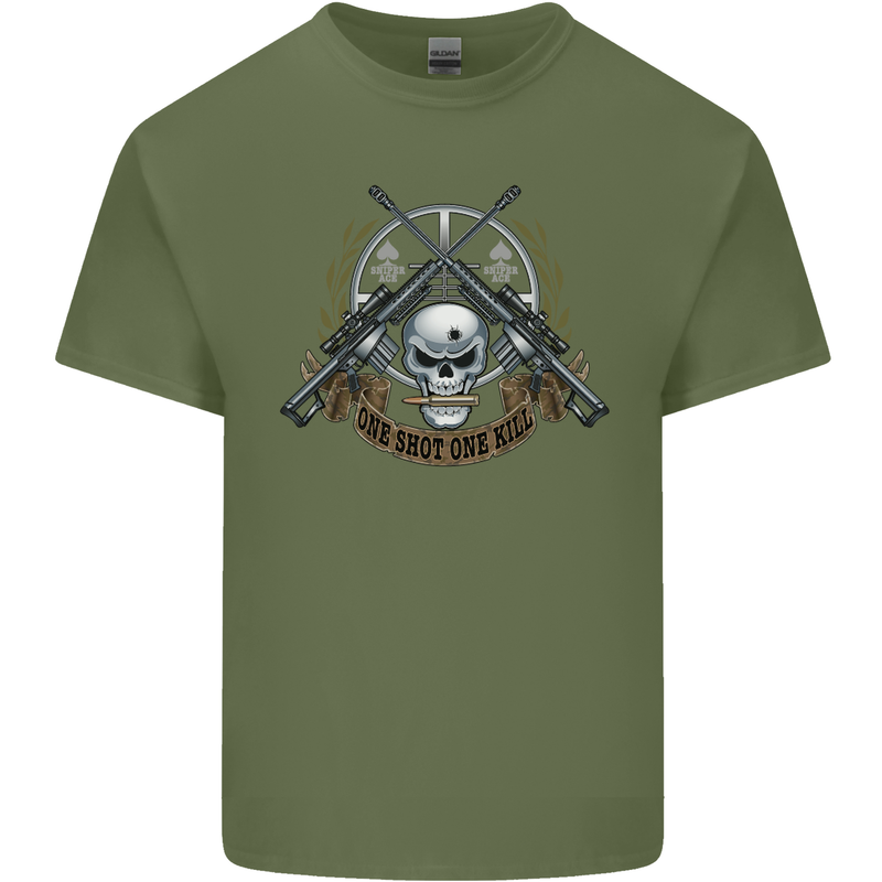 Sniper Ace One Shot Kill Para Marine Army Mens Cotton T-Shirt Tee Top Military Green