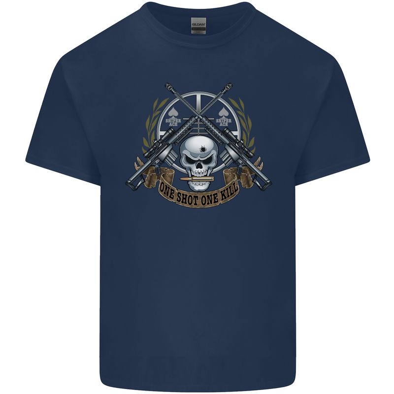Sniper Ace One Shot Kill Para Marine Army Mens Cotton T-Shirt Tee Top Navy Blue