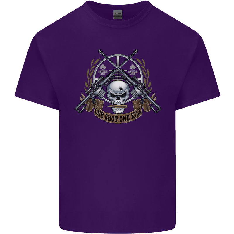 Sniper Ace One Shot Kill Para Marine Army Mens Cotton T-Shirt Tee Top Purple