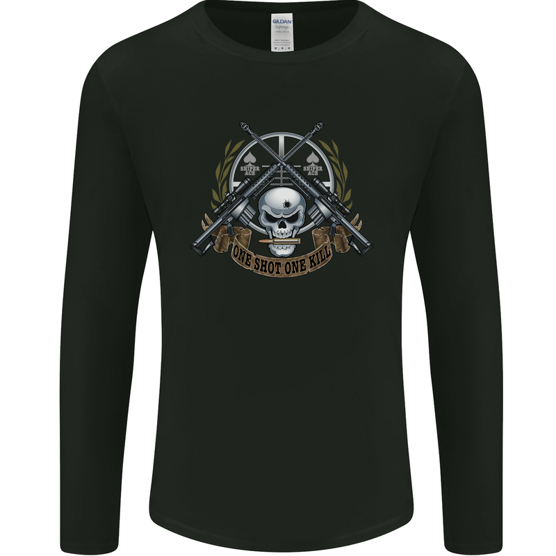 Sniper Ace One Shot Kill Para Marine Army Mens Long Sleeve T-Shirt Black